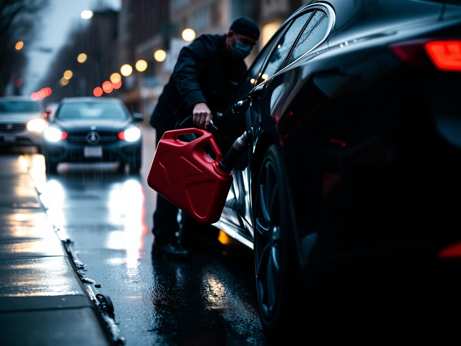 Fuel delivery technician filling a car with gas